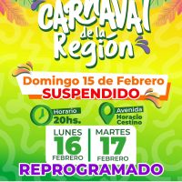 El clima obliga a reprogramar el Carnaval de la Región: se suspende la jornada del domingo